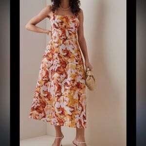 NWT Acler Orange Floral Tie-Back Withington A-Line midi Dress. Size US 12 $450
